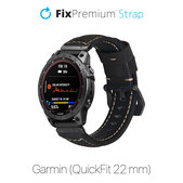 Cinturino in pelle per Garmin QuickFit 22mm, Black, FixPremium