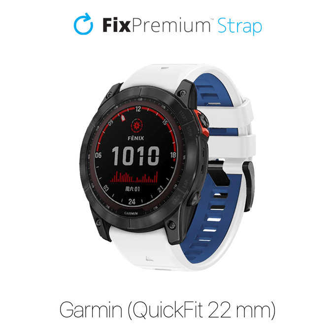 Cinturino in silicone bicolore per Garmin QuickFit 22mm, White, FixPremium