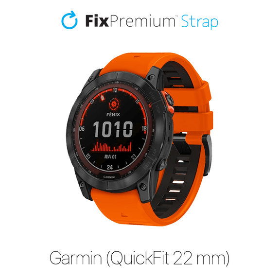 Cinturino in silicone bicolore per Garmin QuickFit 22mm, Orange, FixPremium