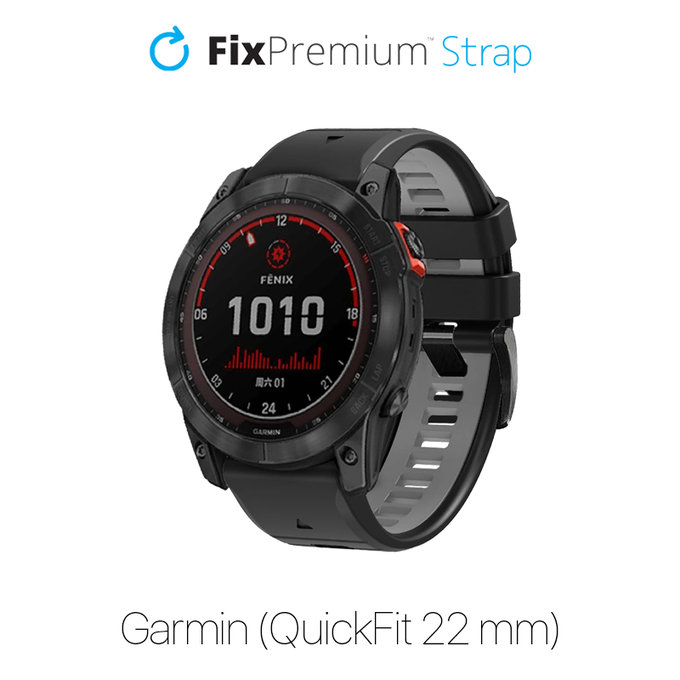 Cinturino in silicone bicolore per Garmin QuickFit 22mm, Black, FixPremium