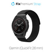 Cinturino in nylon per Garmin QuickFit 26mm, Black, FixPremium