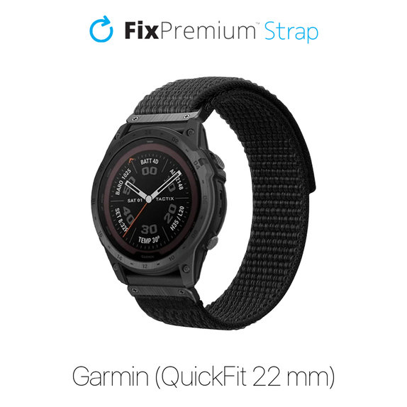 Cinturino in nylon per Garmin QuickFit 22mm, Black, FixPremium