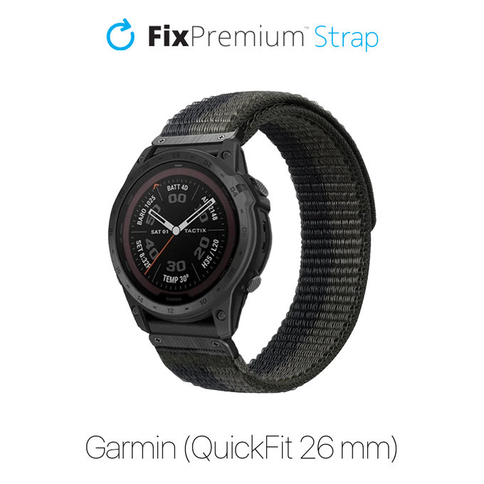 Cinturino in nylon per Garmin QuickFit 26mm, Grey, FixPremium
