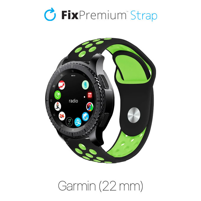 Cinturino sportivo in silicone per Garmin 22mm, Black, FixPremium