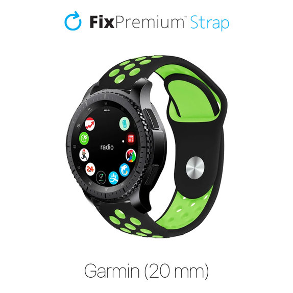 Cinturino sportivo in silicone per Garmin 20mm, Black, FixPremium
