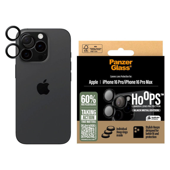 Protezione obiettivo Hoops per iPhone 16 Pro Max/16 Pro, Nero, PanzerGlass