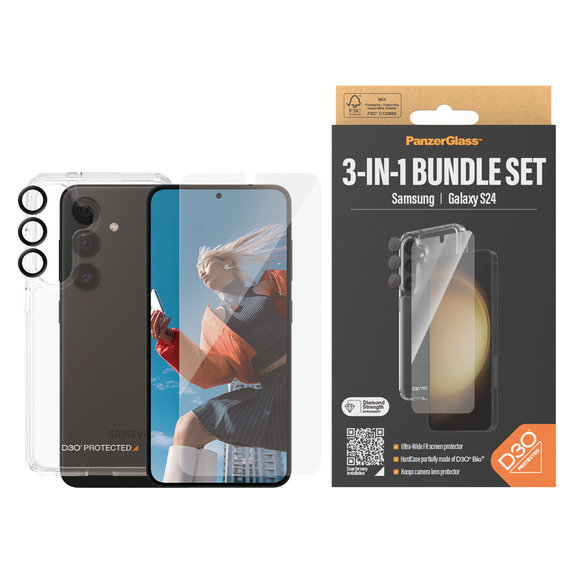 Bundle Hoops + Vetro temperato UWF + Hard Case D3O per Samsung Galaxy S24, PanzerGlass