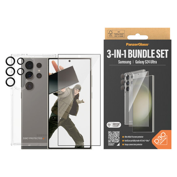 Bundle Hoops + Vetro temperato UWF + Hard Case D3O per Samsung Galaxy S24 Ultra, PanzerGlass