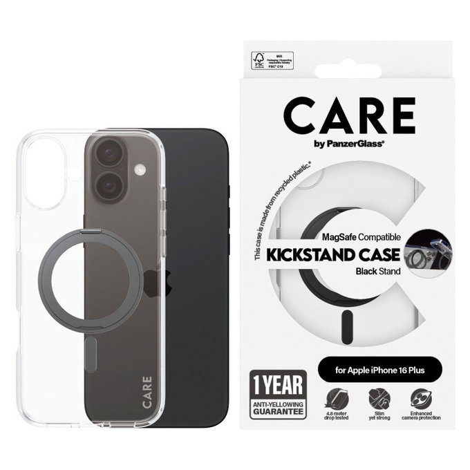 Cover Kickstand con MagSafe per iPhone 16 Plus, Nero, CARE
