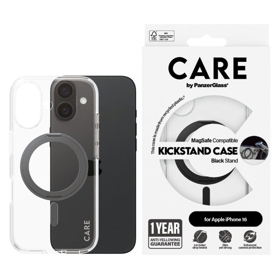 Cover Kickstand con MagSafe per iPhone 16, Nero, CARE
