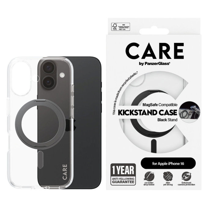 Cover Kickstand con MagSafe per iPhone 16, Nero, CARE