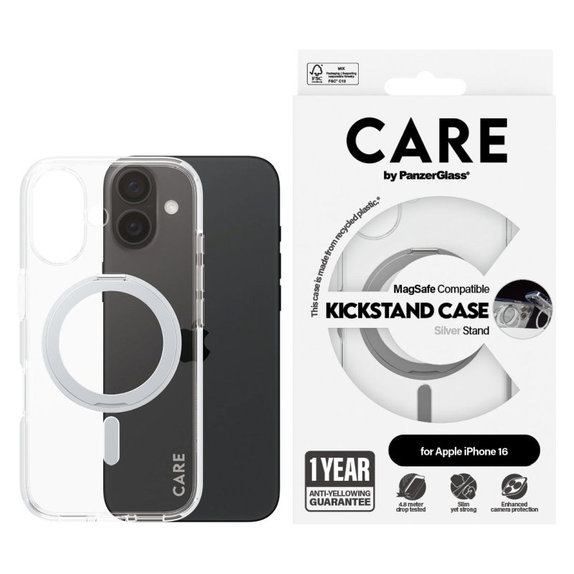 Cover Kickstand con MagSafe per iPhone 16, Argento, CARE