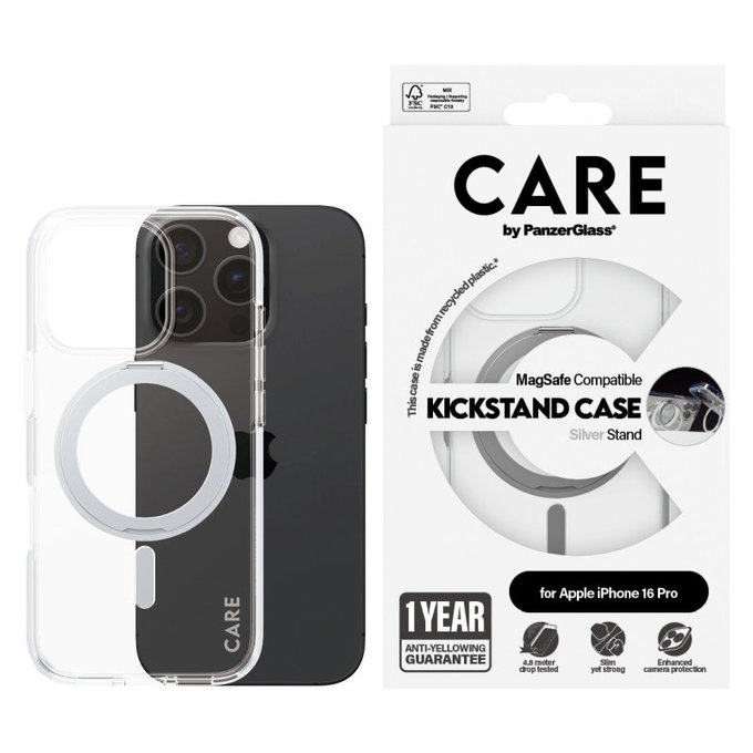 Cover Kickstand con MagSafe per iPhone 16 Pro, Argento, CARE