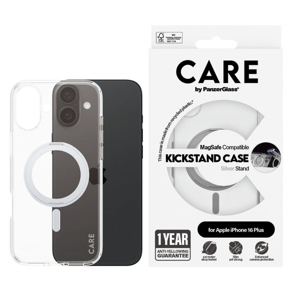 Cover Kickstand con MagSafe per iPhone 16 Plus, Argento, CARE