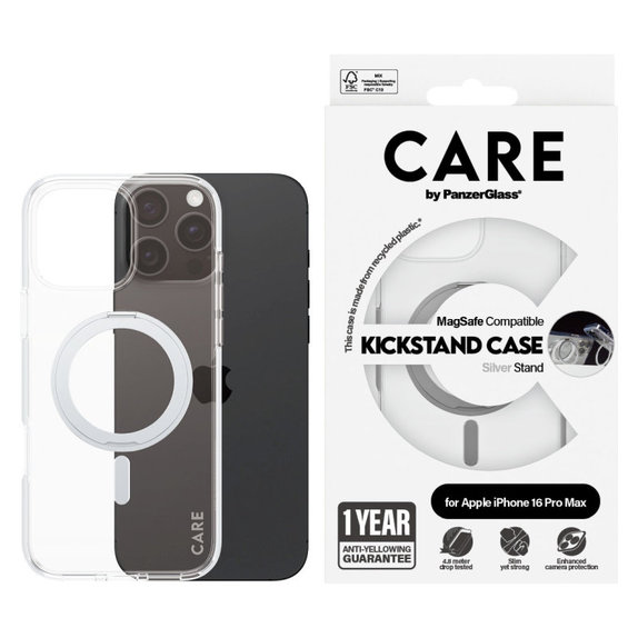 Cover Kickstand con MagSafe per iPhone 16 Pro Max, Argento, CARE