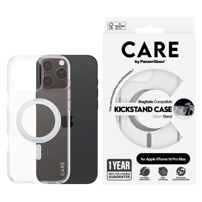 Cover Kickstand con MagSafe per iPhone 16 Pro Max, Argento, CARE