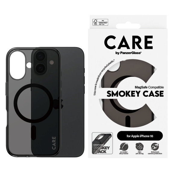 Cover Smokey con MagSafe per iPhone 16, Nero, CARE