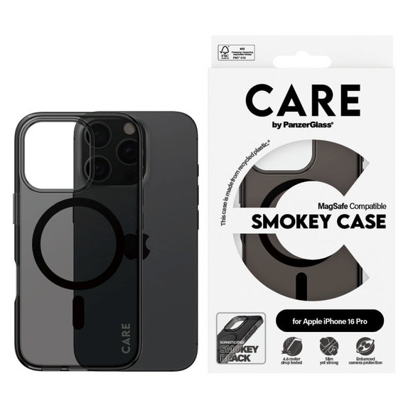 Cover Smokey con MagSafe per iPhone 16 Pro, Nero, CARE