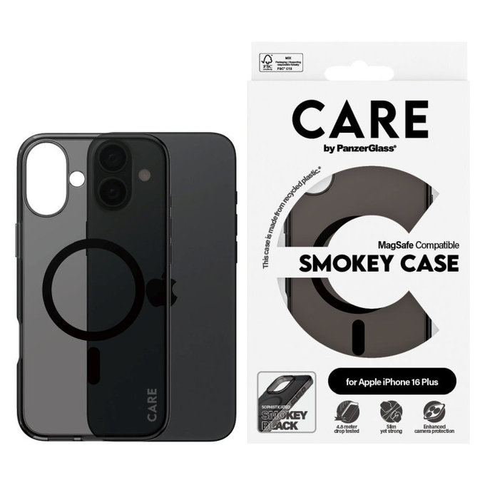 Cover Smokey con MagSafe per iPhone 16 Plus, Nero, CARE