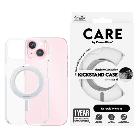 Custodia Kickstand con MagSAFE by PanzerGlass per iPhone 15, Argento, PanzerGlass