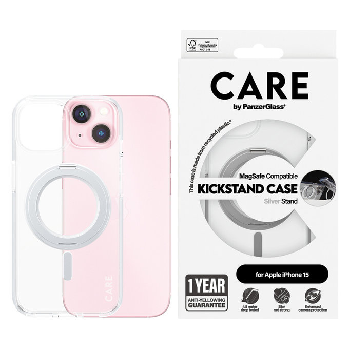 Custodia Kickstand con MagSAFE by PanzerGlass per iPhone 15, Argento, PanzerGlass