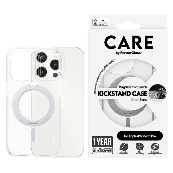 Custodia Kickstand con MagSAFE by PanzerGlass per iPhone 15 Pro, Argento, PanzerGlass