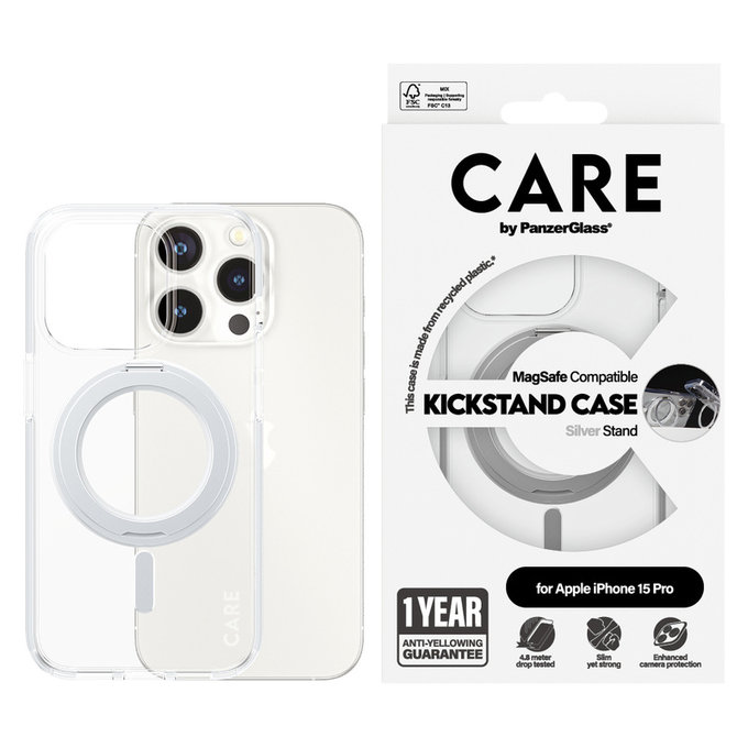 Custodia Kickstand con MagSAFE by PanzerGlass per iPhone 15 Pro, Argento, PanzerGlass