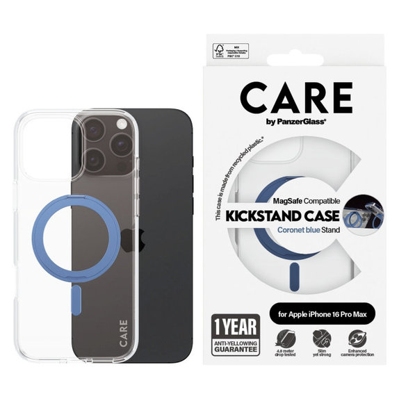 Cover Kickstand con MagSafe per iPhone 16 Pro Max, Blu, CARE
