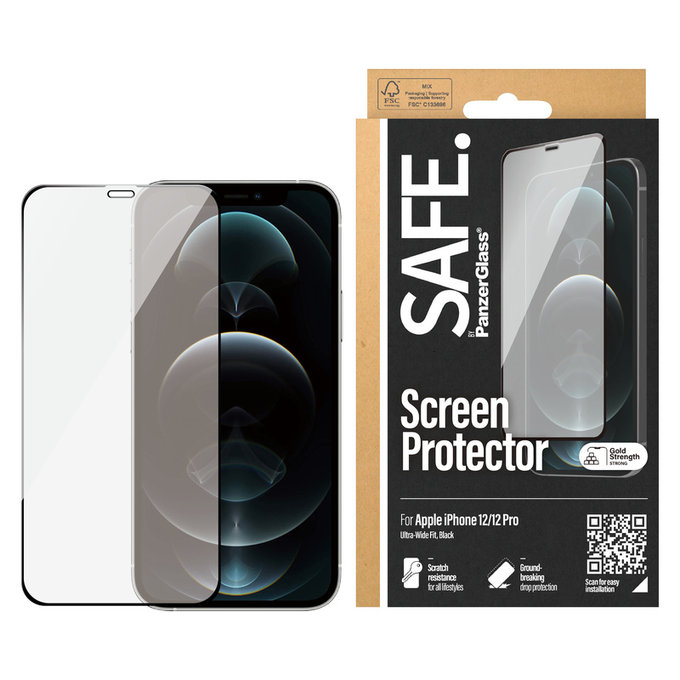 Vetro temperato Case Friendly per iPhone 12 Pro/12, Nero, SAFE by PanzerGlass
