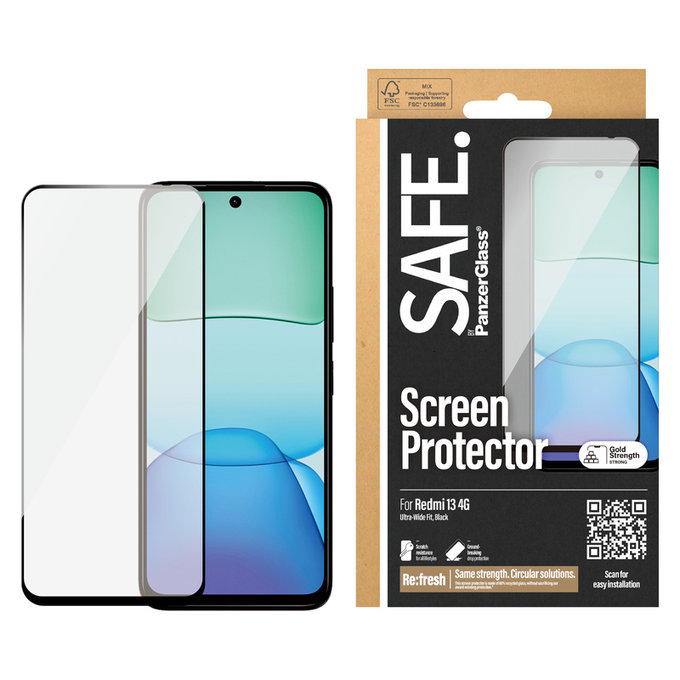 Vetro temperato UWF per Xiaomi Redmi 13 4G, Čierne, SAFE by PanzerGlass