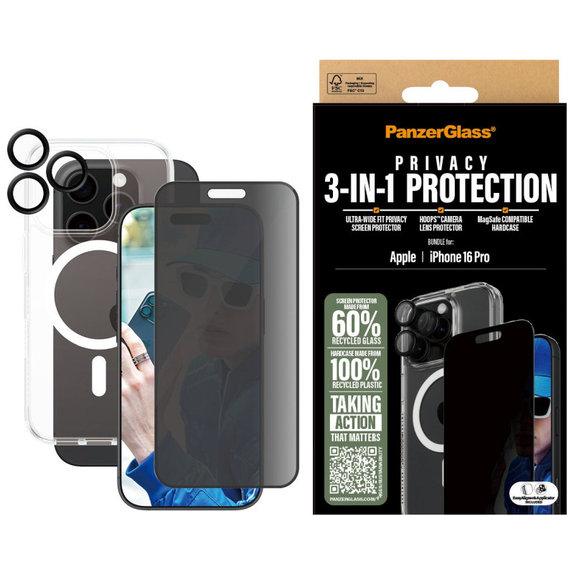Bundle Hoops + Vetro temperato UWF + Hard Case per iPhone 16 Pro, PanzerGlass