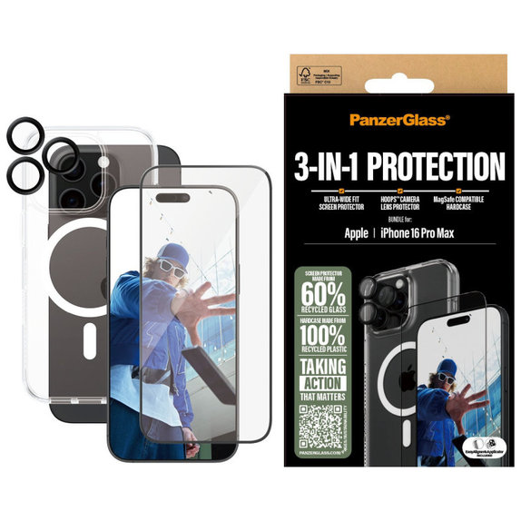 Bundle Hoops + Vetro temperato UWF + Hard Case per iPhone 16 Pro Max, PanzerGlass