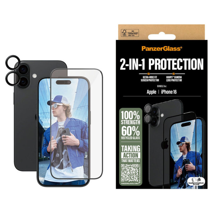 Bundle Hoops + vetro temperato UWF per iPhone 16, PanzerGlass