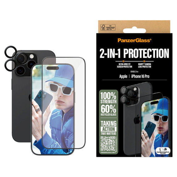 Bundle Hoops + vetro temperato UWF per iPhone 16 Pro, PanzerGlass
