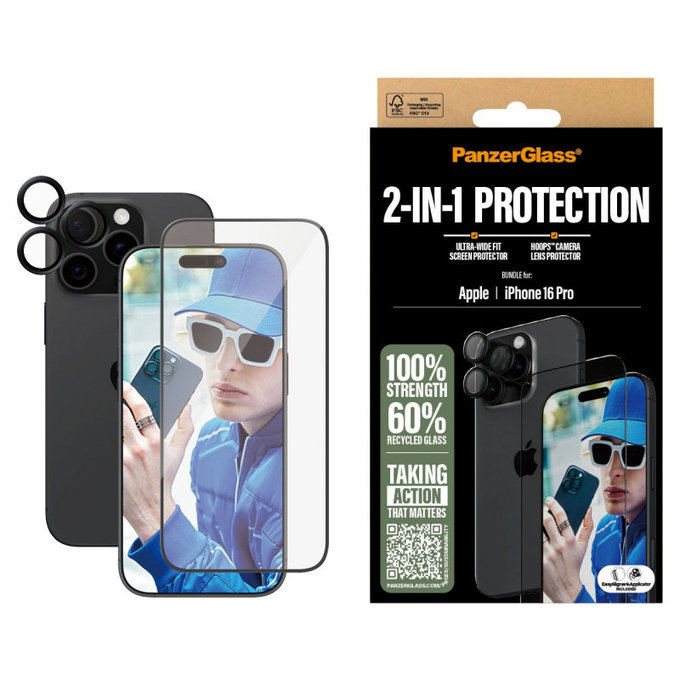 Bundle Hoops + vetro temperato UWF per iPhone 16 Pro, PanzerGlass
