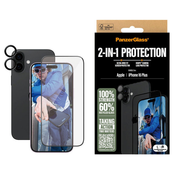 Bundle Hoops + vetro temperato UWF per iPhone 16 Plus, PanzerGlass
