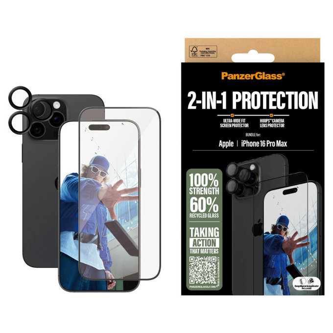 Bundle Hoops + vetro temperato UWF per iPhone 16 Pro Max, PanzerGlass