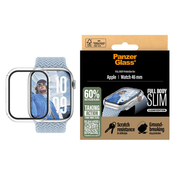 Vetro temperato Full Body Slim per Apple Watch 11/10 46 mm, Trasparente, PanzerGlass