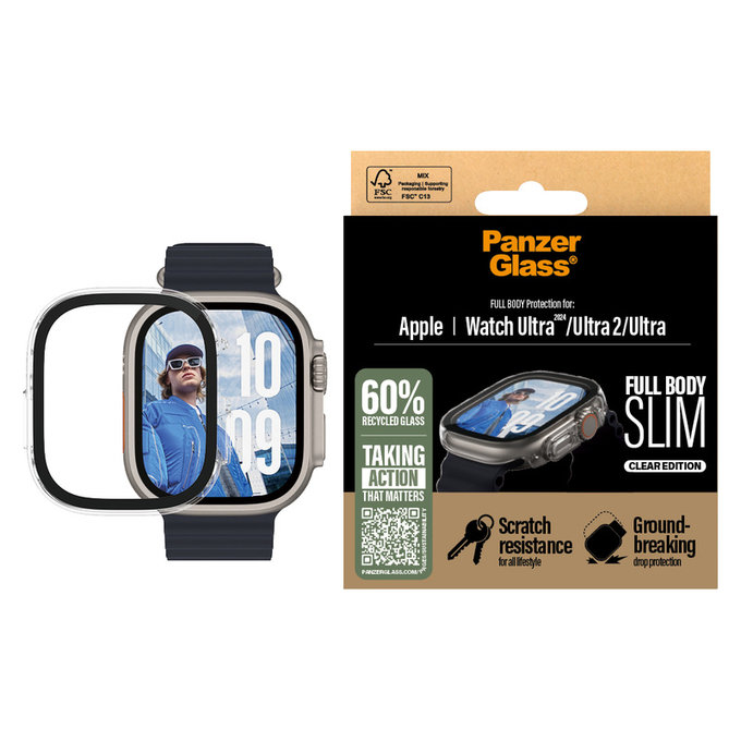Vetro temperato Full Body Slim per Apple Watch Ultra 2024/Ultra 2/Ultra, Trasparente, PanzerGlass
