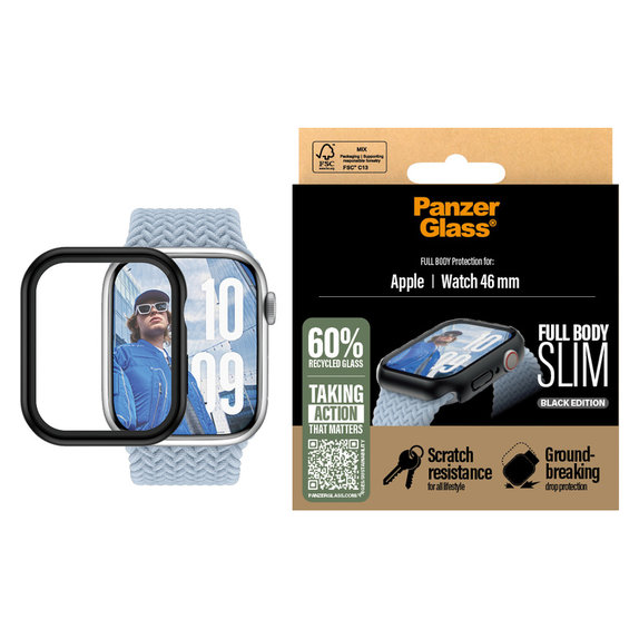 Vetro temperato Full Body Slim per Apple Watch 11/10 46 mm, Nero, PanzerGlass