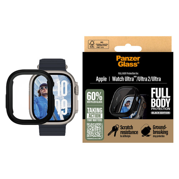 Vetro temperato Full Body per Apple Watch Ultra 2024/Ultra 2/Ultra, Nero, PanzerGlass