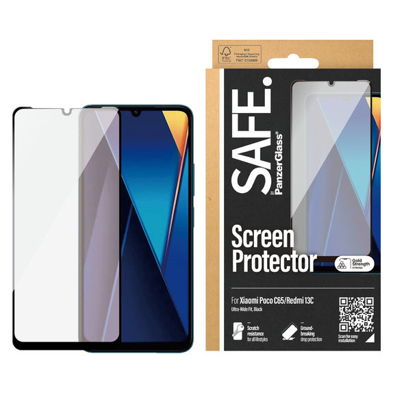 Vetro temperato UWF per Xiaomi Redmi 13C 5G, Nero, SAFE by PanzerGlass