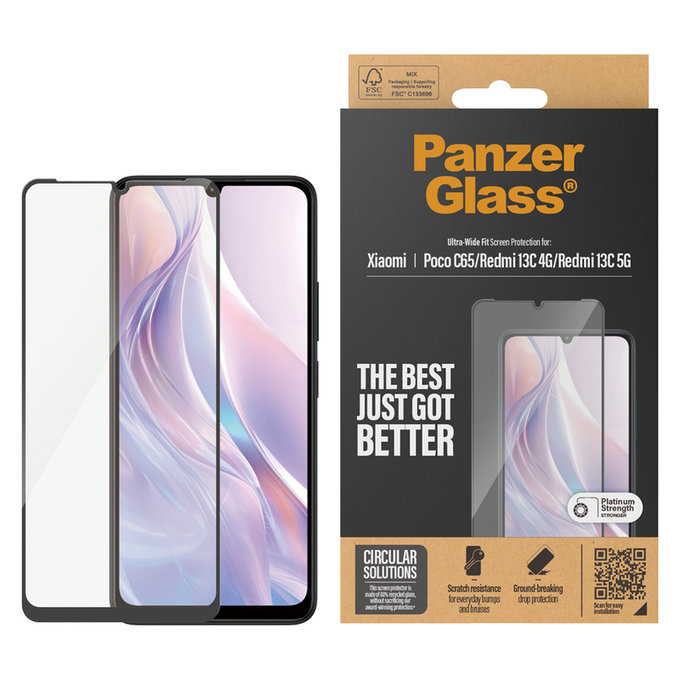 Vetro temperato UWF per Xiaomi Redmi 13C 5G, Nero, PanzerGlass