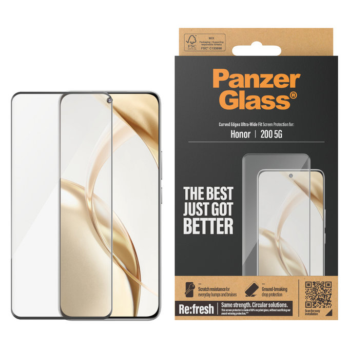 Vetro temperato Re:Fresh UWF per Honor 200, Nero, PanzerGlass