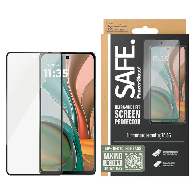 Vetro temperato UWF per Motorola Moto G75 5G, Nero, SAFE by PanzerGlass