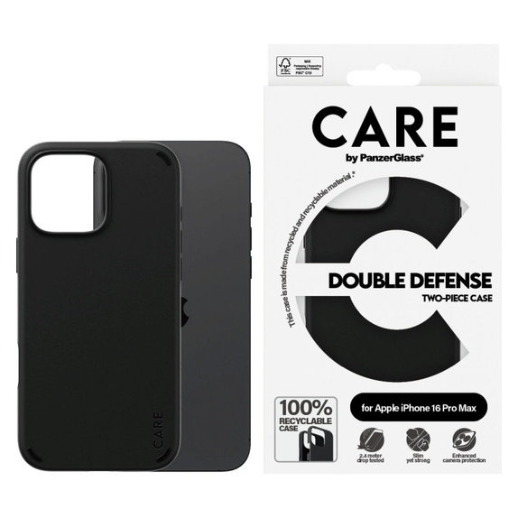 Cover Double Defense per iPhone 16 Pro Max, Nero, CARE
