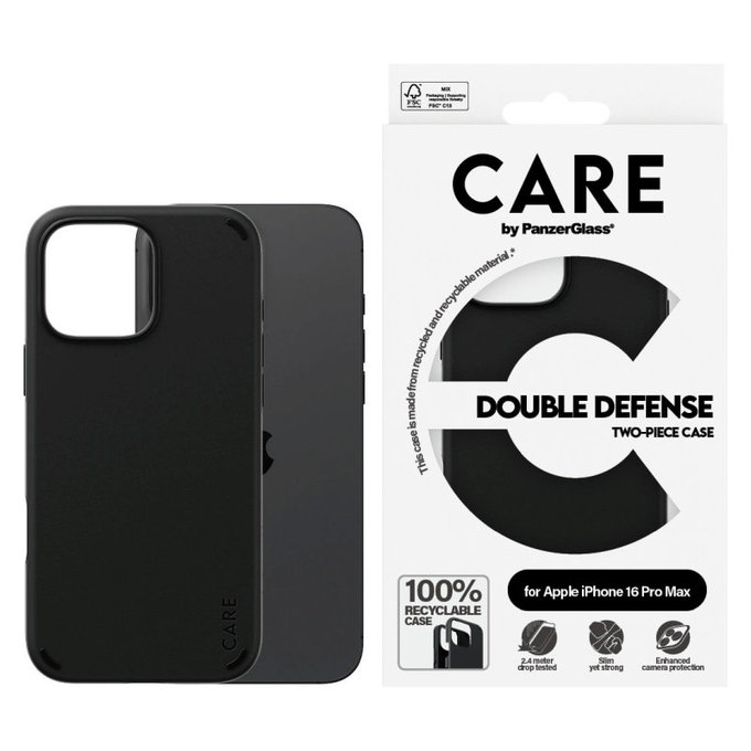 Cover Double Defense per iPhone 16 Pro Max, Nero, CARE