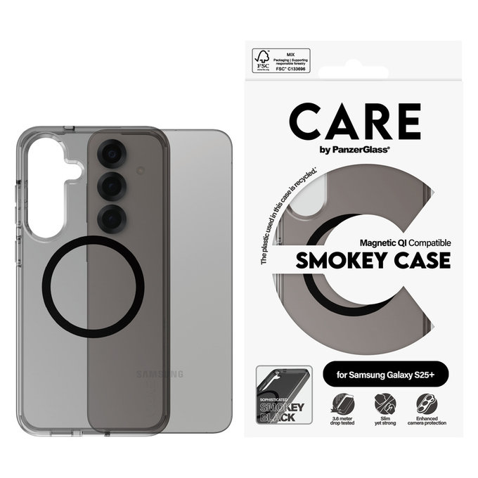 Custodia Smokey con QI nero per Samsung Galaxy S25+, Nero, PanzerGlass