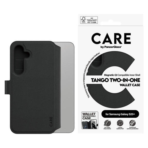 Custodia Wallet Tango Two-In-One con QI per Samsung Galaxy S25+, Nero, PanzerGlass