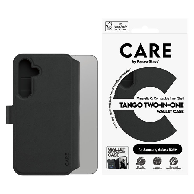 Custodia Wallet Tango Two-In-One con QI per Samsung Galaxy S25+, Nero, PanzerGlass